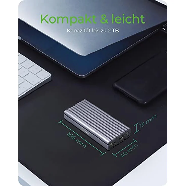 ICY BOX SSD M.2 NVMe Gehäuse, USB 3.1 (Gen2, 10 Gbit-s), Kühlsystem, USB-C, USB-A, PCIe M-Key, Aluminium, grau – Bild 4