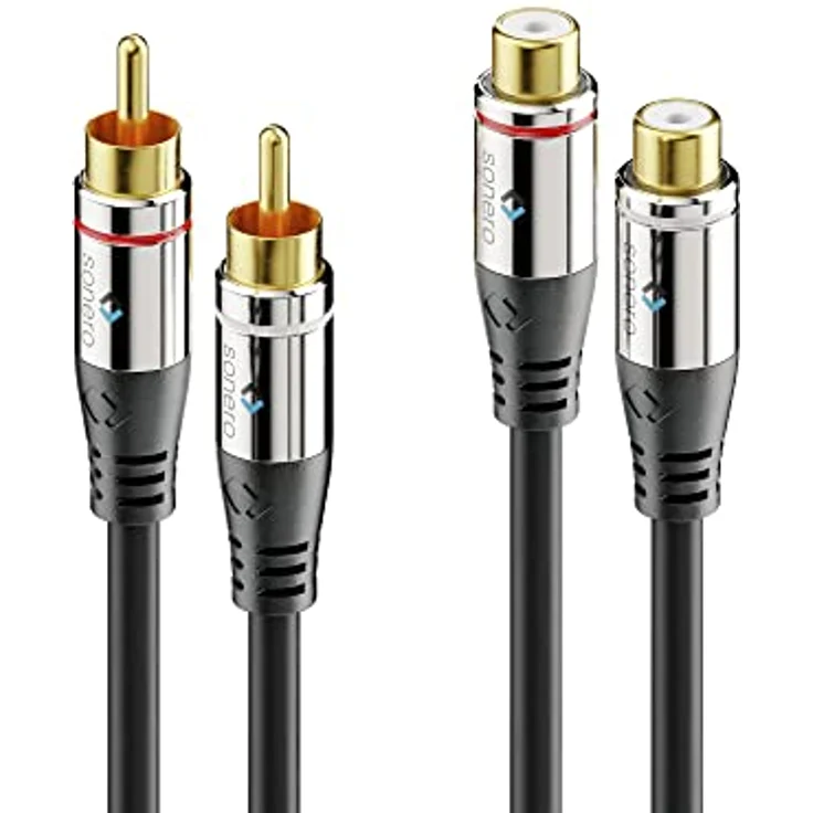 Sonero 2x Cinch Stereo Verlängerung 0,5m, Premium Audio-Kabel mit vergoldeten Kontakten, schwarz – Bild 2