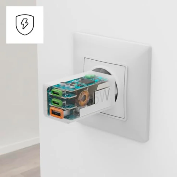 Hama Schnellladegerät, GaN, 2X USB-C PD, 1x USB-A QC, Mini-Ladegerät, 65W, Weiß – Bild 4