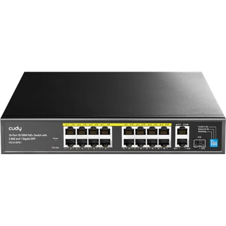 Cudy FS1018PS1 Netzwerk Switch, Fast Ethernet PoE mit 18 Ports und 200 W Leistungsbudget, grau – Bild 1
