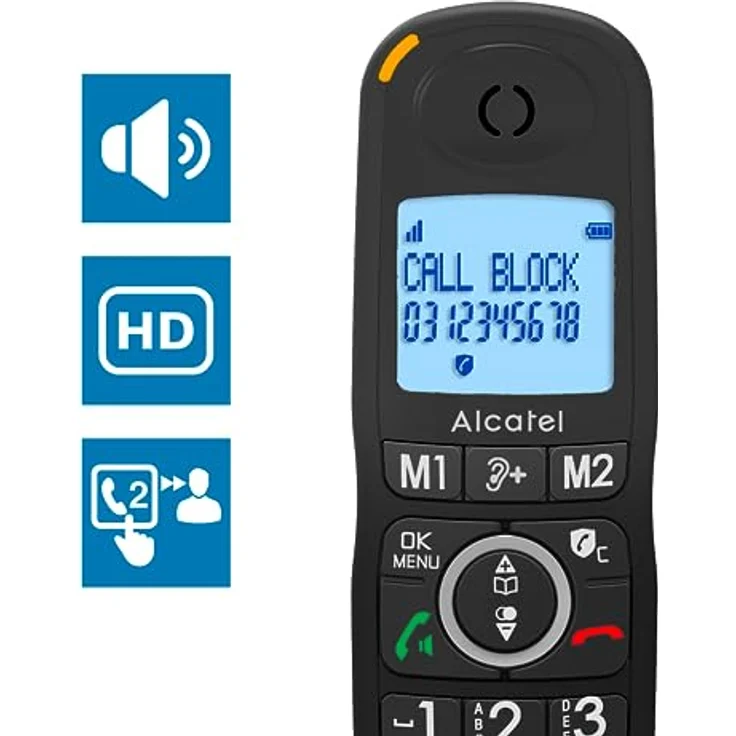 Alcatel XL595B Schnurlostelefon mit ergonomischem Design, großes Display, große Tastatur, blockiert unerwünschte Anrufe, schwarz – Bild 3