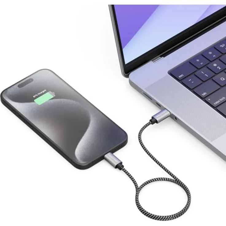 deleyCON 0,30m USB-C Kabel PD3.0, 60W Schnellladekabel in Schwarz-Grau für iPhone 16/15 Pro Max, Samsung Galaxy S24/S23, iPad Pro, MacBook Air, PS5 – Bild 4