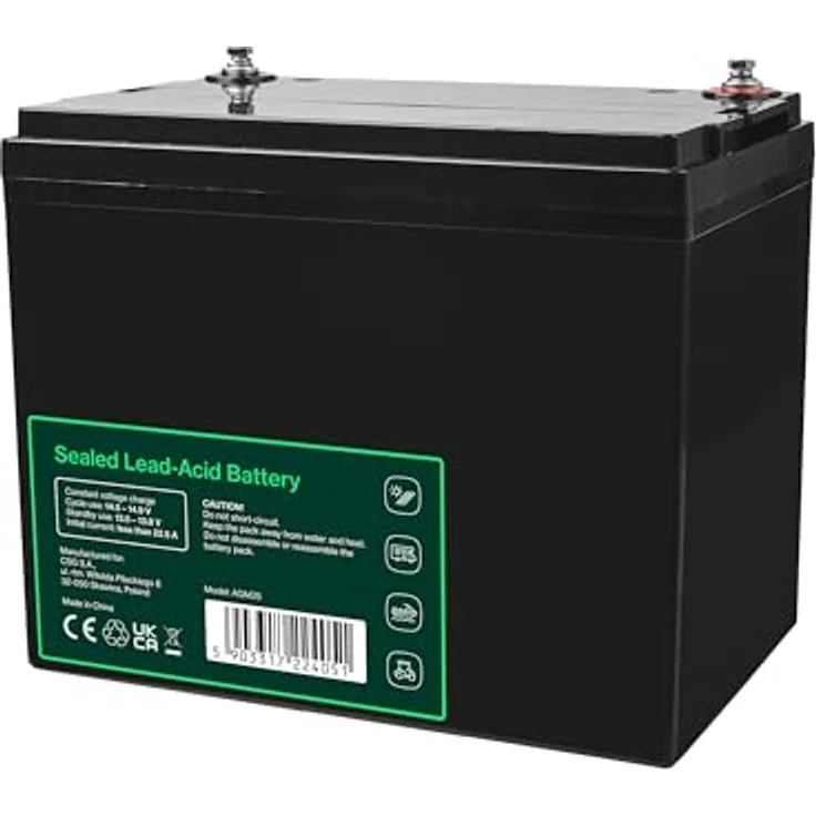 Green Cell® AGM 12V 75Ah Blei-Batterie, VRLA Ersatzakku für Fischkutter, Boot, Scooter, Rasentraktor und Rasenmäher, zyklenfest und wartungsfrei – Bild 5