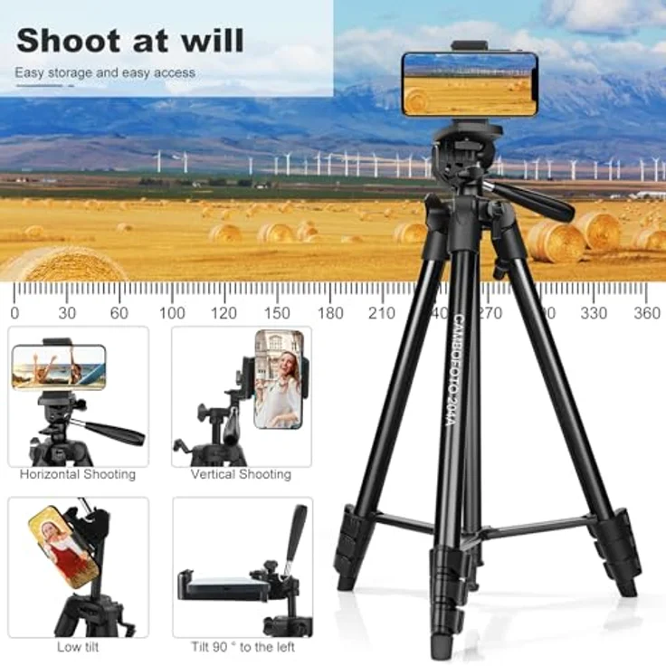CAMBOFOTO Leichtes Smartphone-Stativ, Aluminium-Stativ mit flexibler Höhenverstellung und Handyhalterung – Bild 4
