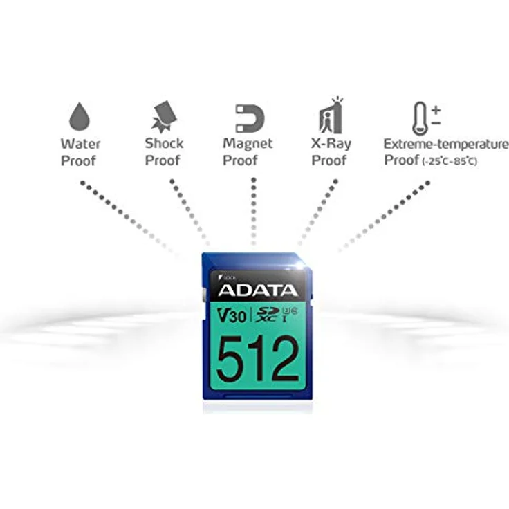 ADATA Premier Pro Speicherkarte 512 GB SDXC Klasse 10 UHS-I - Speicherkarten (512 GB, SDXC, Klasse 10, UHS-I, 100 MB-s, Blau) (ASDX512GUI3V30S-R)
 – Bild 5