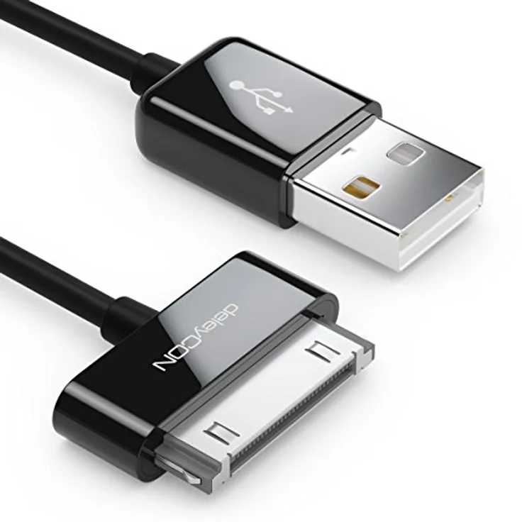 deleyCON 30-Pin USB Kabel, 0,5m Dock Connector Ladekabel für iPhone 4s/4/3Gs/3G, iPad, iPod - Schwarz
