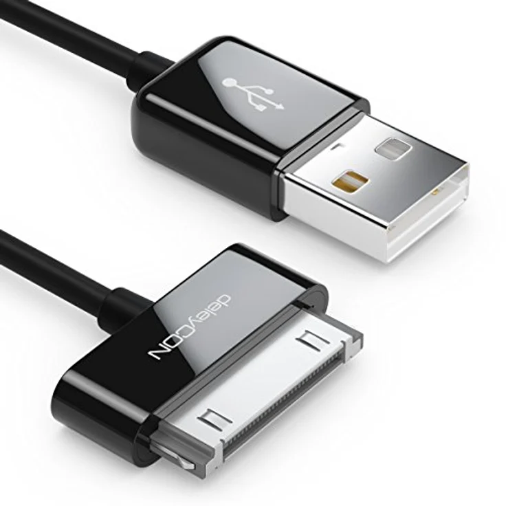 deleyCON 30-Pin USB Kabel, 0,5m Dock Connector Ladekabel für iPhone 4s/4/3Gs/3G, iPad, iPod - Schwarz – Bild 1