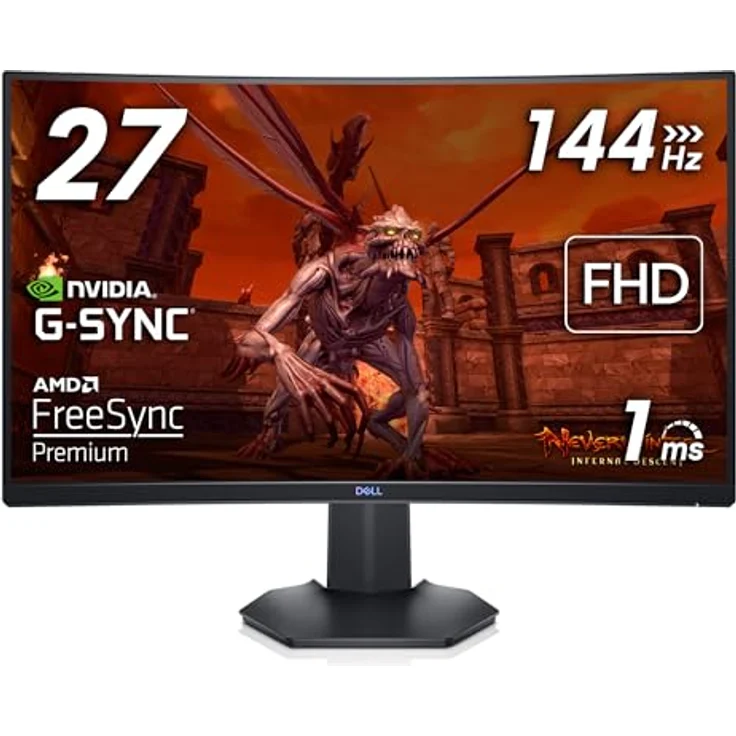 Dell S2721HGFA 27 Zoll Full HD 144Hz Curved Gaming Monitor, VA, 1ms, AMD FreeSync, NVIDIA G-SYNC, Schwarz – Bild 1
