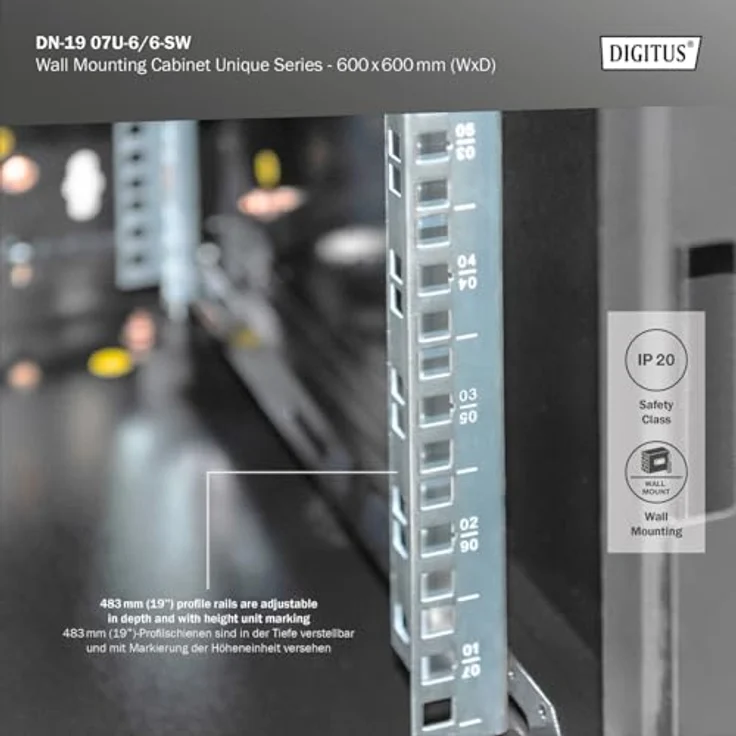 DIGITUS Netzwerk-Schrank 19 zoll 7 HE - Wandmontage - 600 mm Tiefe - Traglast 100 kg - Unique Serie - Glastür - Schwarz - Preisvergleich – Bild 6
