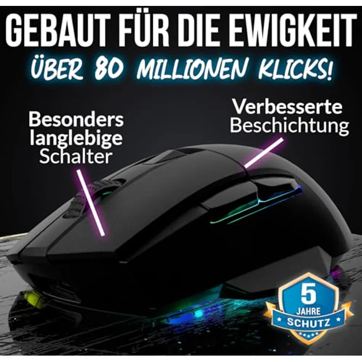 KLIM Blaze X Gaming-Maus, kabellos mit Ladestation und RGB Beleuchtung – Bild 5