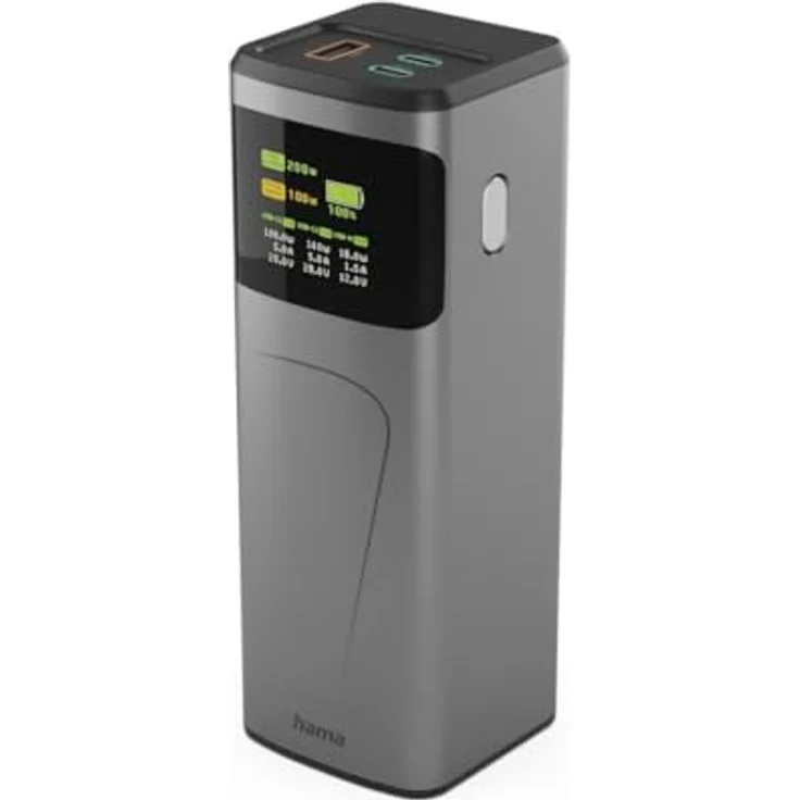 Hama High Power Powerbank, 24000 mAh, 200 W, mit Schnellladefunktion und TFT-Farbdisplay, Grau – Bild 2