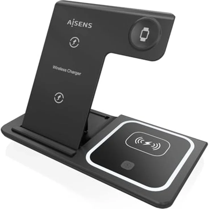 AISENS 3-in-1 Kabelloses USB-C-Ladegerät, 15 W für Apple Watch mit Ladehülle, Weiß, faltbar und kompatibel mit Handyhüllen bis 3 mm – Bild 2