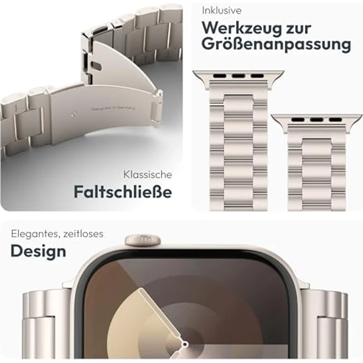 VONMÄHLEN Link Bracelet, Edelstahlarmband für Apple Watch, Champagne, aus Titan Grad 2, für 40 | 41 | 42mm, elegantes Five-Link Design und anpassbar – Bild 3
