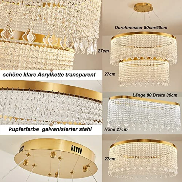 Eurotondisplay LED Pendelleuchte Deckenleuchte 2022 dimmbar mit Fernbedienung, kaltweiß-neutalweiß -warmweiß, 7000k-3000k, A+ LED, Kristall klar - Preisvergleich – Bild 4