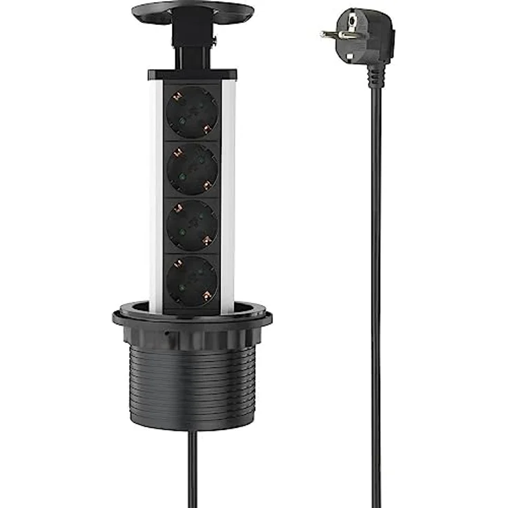 Sygonix Steckdosenturm 4fach Steckdosenleiste, versenkbar, Aluminium-Gehäuse, schwarz - Preisvergleich – Bild 2