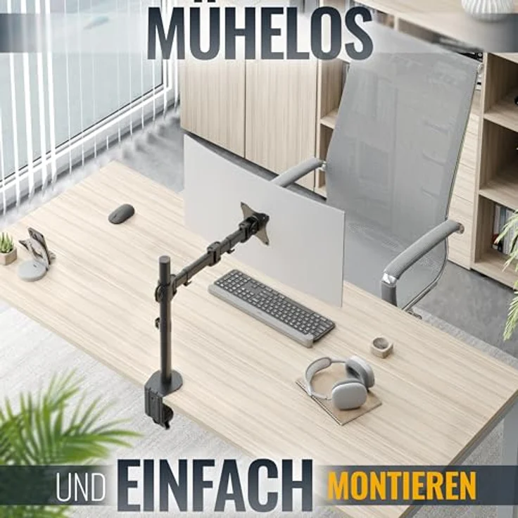 RICOO Monitor Tischhalterung für Monitore Monitorhalterung TS5711 Universal Monitorständer Schwenkbar Neigbar Höhenverstellbar Schreibtisch Bildschirmständer Bildschirm Tisch Ständer Monitorhalterungen VESA 75x75 100x100 / Schwarz – Bild 3