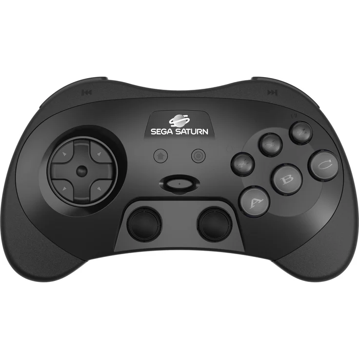 retro-bit PRO Controller Black, Wireless Gamepad für Sega Saturn und PC, mit Hall-Effekt-Analogsticks, 4 Schultertasten, 500mAh Akku, Schwarz