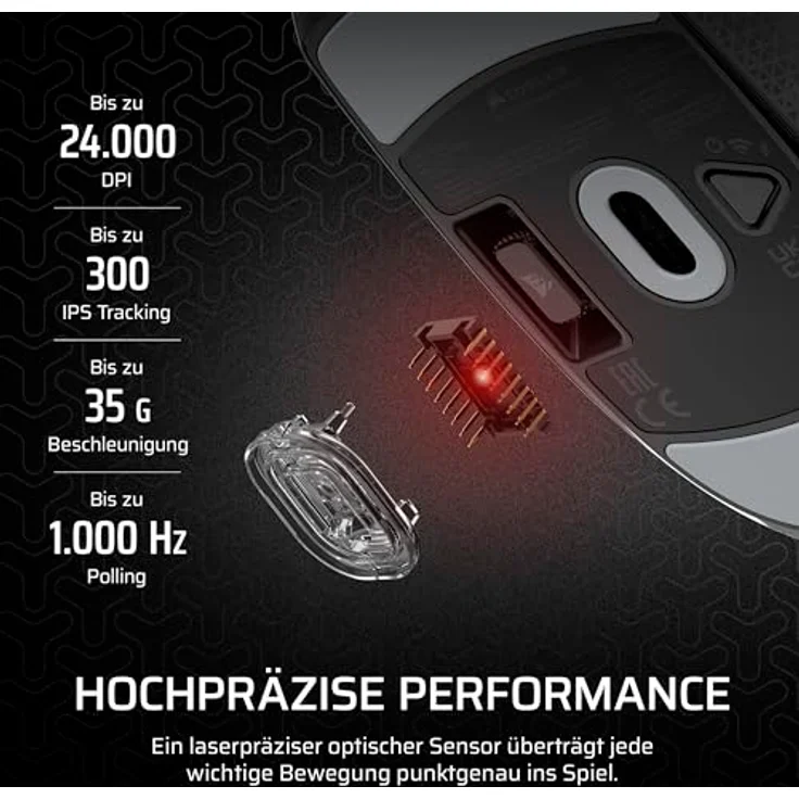 Corsair M55 Wireless FPS-Gaming-Maus, 2,4GHz & Bluetooth, 24.000 DPI, Langlebige Batterie, 6 Programmierbare Tasten, Texturierte Griffe, Schwarz - Preisvergleich – Bild 4