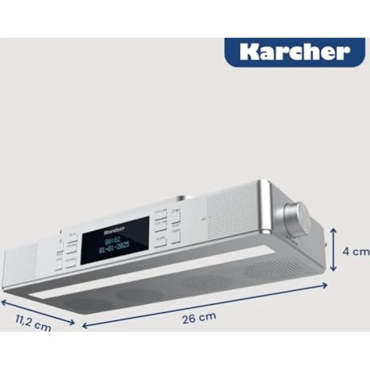 Karcher RA 2038D-S, Küchenradio mit UKW/DAB+ Radio, Bluetooth, Dual-Alarm Wecker, Countdown-Timer und integrierter Leuchte, Silber – Bild 2