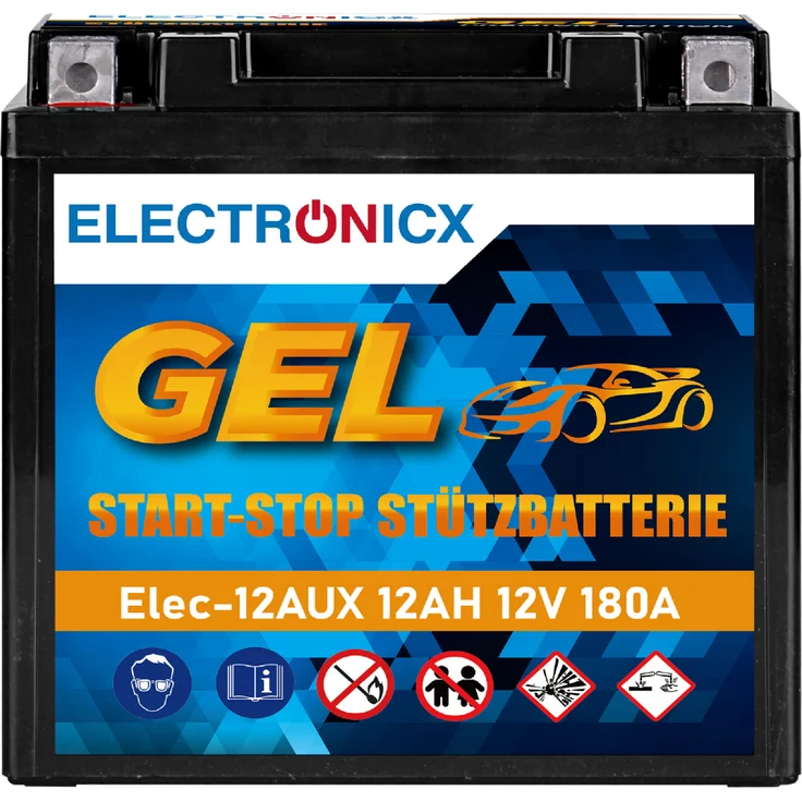 Electronicx 12V 12Ah GEL Stützbatterie Premium | Wartungsfrei, 180A Kaltstartstrom, kompatibel mit BMW, Mercedes, Rolls Royce