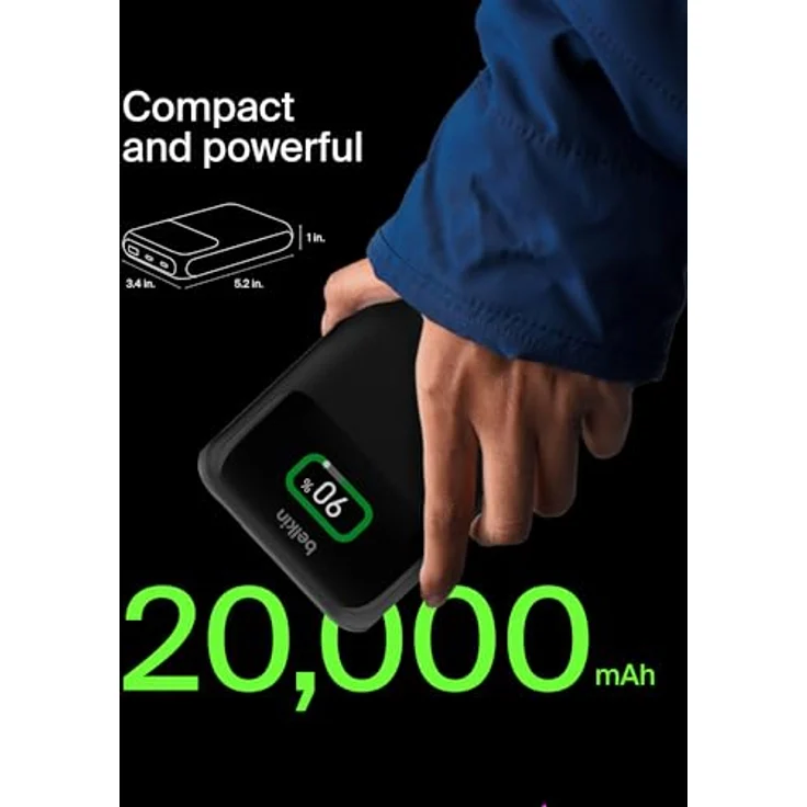 Belkin BoostCharge Pro 20.000 mAh BPB020 3-Port Laptop Powerbank 20K, USB-C-Anschlüsse und USB-A-Anschluss, USB-C Power Delivery, tragbares Schnellladegerät für MacBook, iPhone Serie 16, iPad Pro, Galaxy S24 – Schwarz – Bild 3