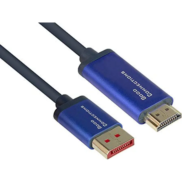 Good Connections® SmartFLEX DisplayPort 1.4 an HDMI 2.0 Kabel - 4K UHD @60Hz RGB / 4:4:4 - KUPFERLEITER, Aluminiumgehäuse - HOCHFLEXIBEL - dunkelblau - 1 m
