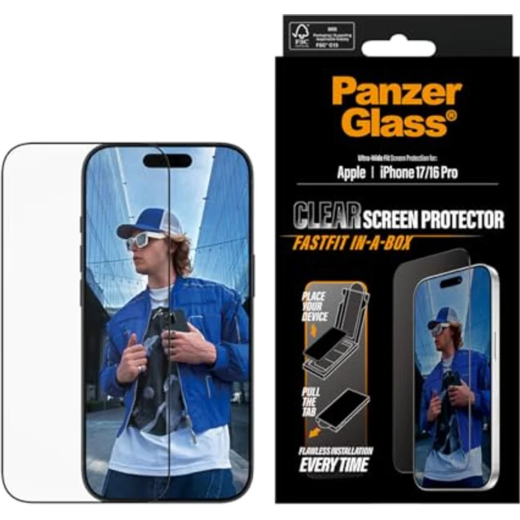 PanzerGlass Privacy Screen Protector für iPhone 17 / iPhone 16 Pro, 2-Wege-Privacy-Filter, Anti-Fingerprint, Transparent mit schwarzem Rahmen – Bild 1