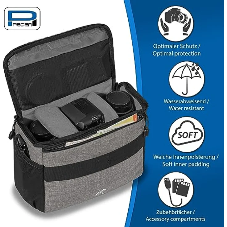 Pedea Kameratasche Gr. XL Fashion Foto Tasche mit Regenschutz und Zubehörfächer, hellgrau - Preisvergleich – Bild 2