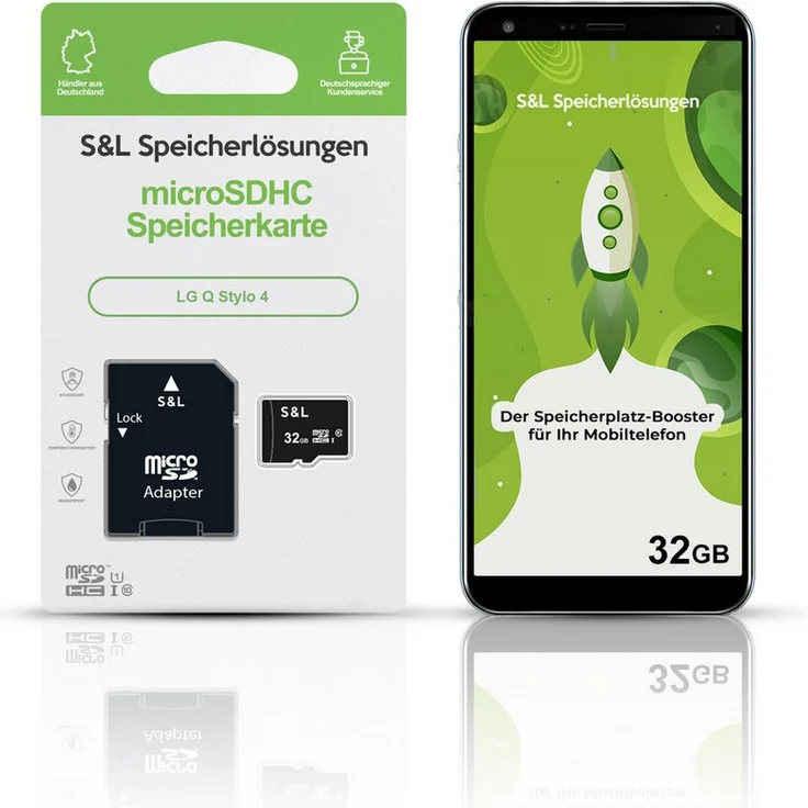 Tec-Expert microSD Karte S&L für LG Q Stylo 4, 32 GB, Class 10, microSDHC, stoßfest und wasserdicht