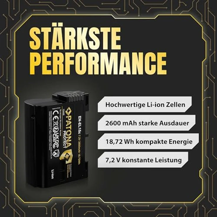 PATONA Protect EN-EL15c Akku, 2600mAh mit NTC-Sensor und V1 Schutzgehäuse, kompatibel mit Nikon Z6III und anderen Modellen – Bild 5