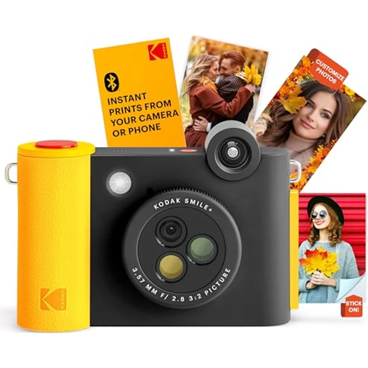 KODAK Smile+ 2-in-1 Digitale Sofortbildkamera & kabelloser Bluetooth-Fotodrucker - Schwarz, 10MP, Spezialeffekt-Drehobjektiv, Zink 2x3” Klebefotos, Fun-App Druck von Smart Devices – Bild 1