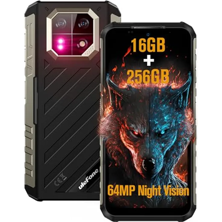 Ulefone Armor 22 Outdoor Handy Ohne Vertrag(2023),16GB+256GB/SD-512GB Android 13, 64MP+64MP Nachtsicht, 6600mAh 6.58" FHD+ 120Hz, Outdoor Smartphone Ohne Vertrag 4G Dual SIM/NFC/Face ID/IP68, Schwarz