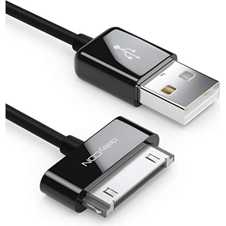 deleyCON 30-Pin USB Kabel, 0,15m Dock Connector Ladekabel für iPhone 4s/4/3Gs/3G, iPad, iPod - Schwarz – Bild 2