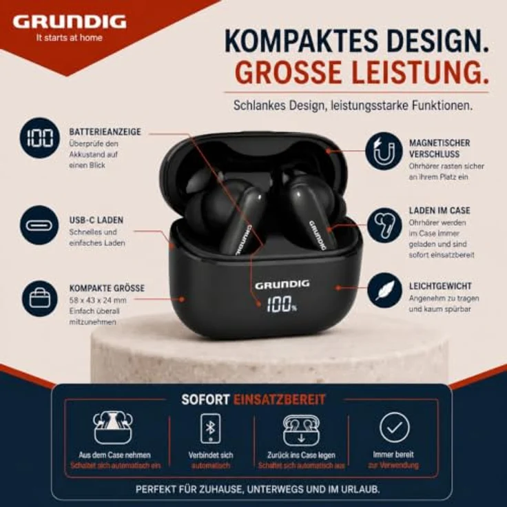Grundig Kabellose Ohrhörer, True Wireless Stereo Earbuds mit 15 Stunden Spielzeit, In-Ear-Kopfhörer – Bild 7