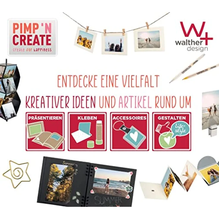walther design Leporello Fotobox braun 10 x 10 cm, DIY PIMP AND CREATE FB-099-P, für kreative Gestaltungen – Bild 5