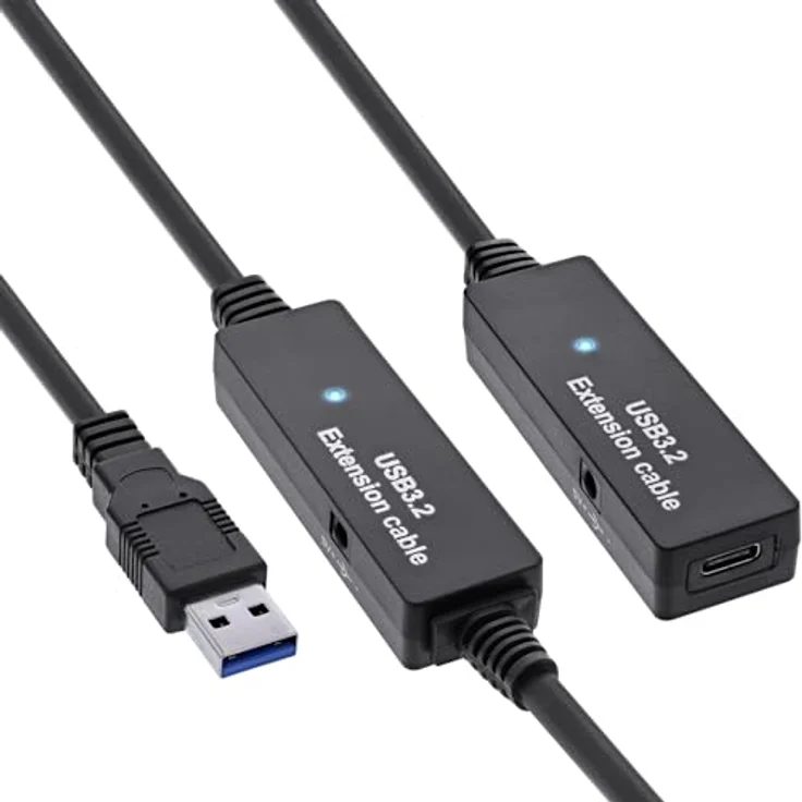 InLine® USB 3.2 Gen.1 Aktiv-Verlängerungskabel, USB-A Stecker auf USB-C Buchse, 15m, schwarz, 5 Gbit/s Datenübertragungsrate, Plug & Play – Bild 1