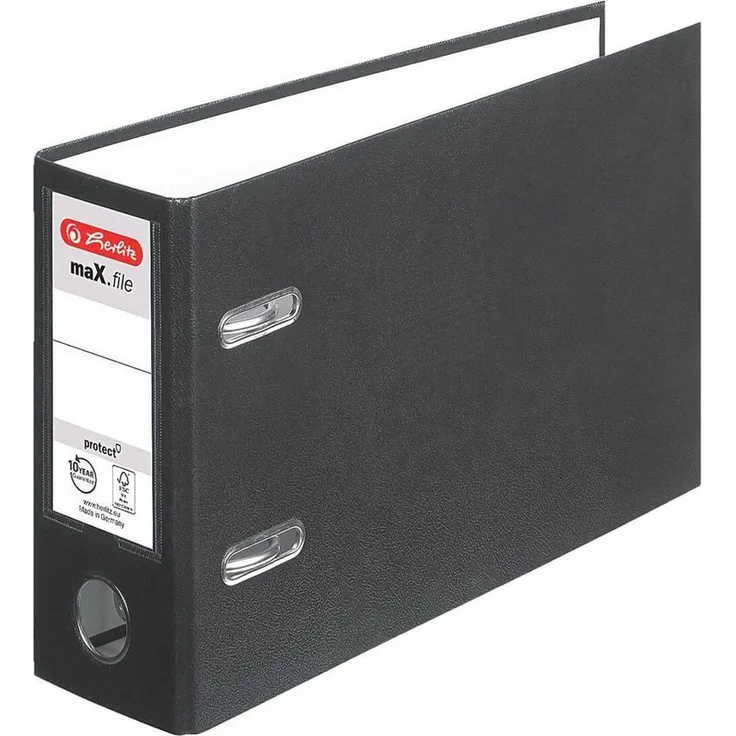 Herlitz Aktenordner maX.file, DIN A5 Querformat, 8,0 cm Rückenbreite, mit Griffloch, Blattniederhalter, auswechselbares Rückenschild - Polypropylen, blau