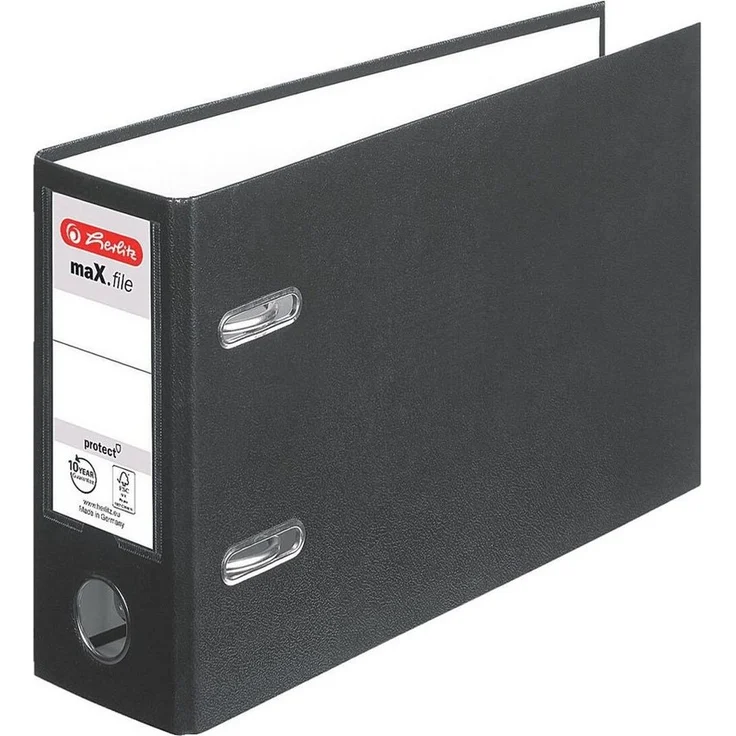 Herlitz Aktenordner maX.file, DIN A5 Querformat, 8,0 cm Rückenbreite, mit Griffloch, Blattniederhalter, auswechselbares Rückenschild - Polypropylen, blau
