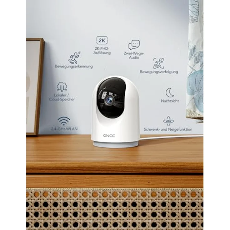GNCC 2K Überwachungskamera Innen, 360° Kamera mit Infrarot-Nachtsicht, 2-Wege-Audio und Cloud-Speicher, 4er-Pack – Bild 2