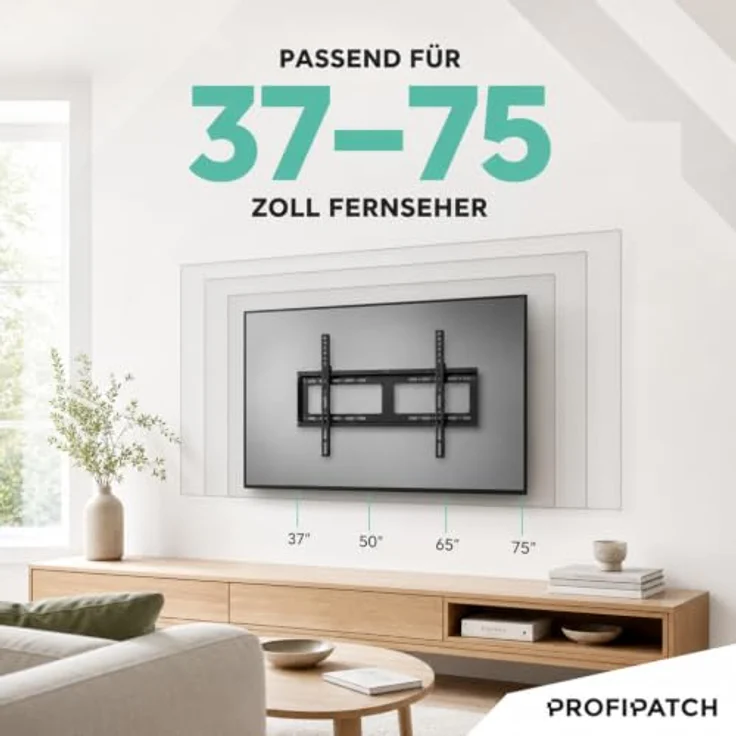 ProfiPatch TV Halterung 37-75 Zoll, schwenkbar & neigbar bis 45kg, mit integriertem Kabelmanagement, schwarz – Bild 2