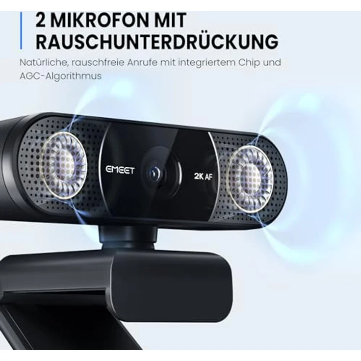 EMEET C960 2K Webcam, 2K QHD mit Dual Mikrofon, Objektivabdeckung, 70° Sichtfeld, automatische Lichtkorrektur, PDAF Autofokus, ideal für Zoom und Teams – Bild 5