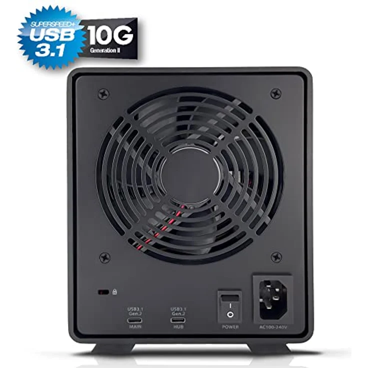FANTEC 5-Fach Festplattengehäuse USB-C 3.1 Gen2 10G für 5X 3,5/2,5 Zoll SATA I/II/III HDDs/SSDs. Trägerlos, einzeln EIN/ausschalten, verriegelbar, 2X USB Kabel. Aluminiumgehäuse schwarz mit USB-C HUB – Bild 3