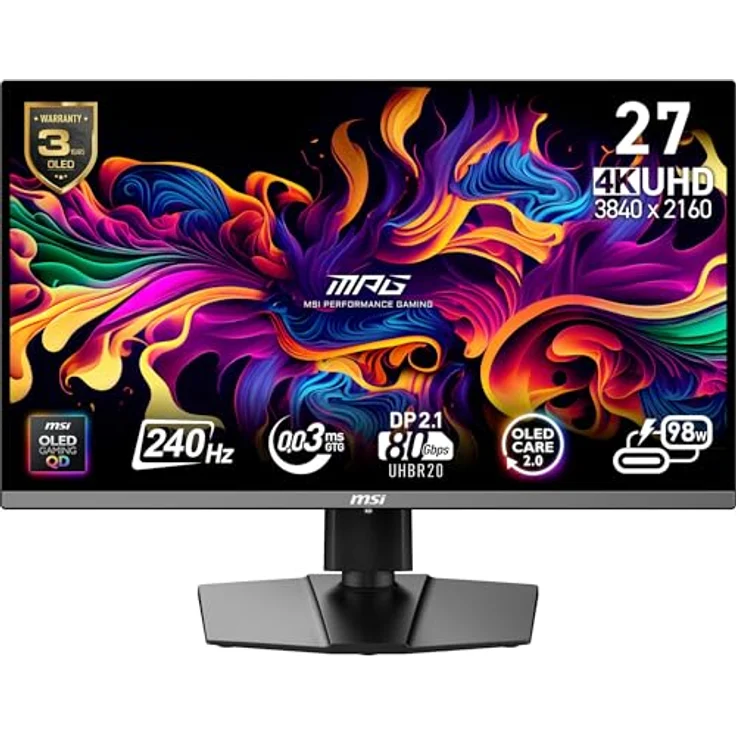 MSI MPG 272URXDE 67,3cm (26,5") 4K QD-OLED Gaming Monitor 16:9 HDMI/DP 2.1a/USB-C PD98W 240Hz 0,03ms – Bild 1