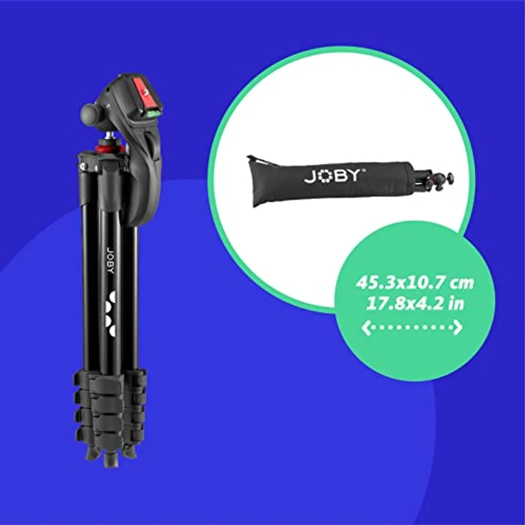 JOBY Compact Action-Stativ, Kamerastativ mit Kugelkopf, Universal ¼-20" Schnellspanner und Tragetasche, für CSC, DSLR, spiegellose Kameras, Farbe: Schwarz, 1,5kg Tragkraft – Bild 4