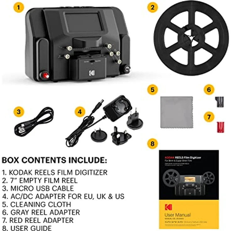Kodak Reels Super 8 Films Digitizer Converter, 5-Zoll-HD-Bildschirm, digitale MP4-Videos, schwarz, bis 128 GB SD-Karte – Bild 5