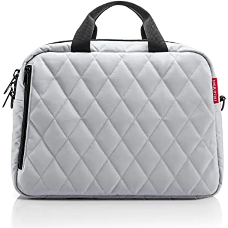 reisenthel Notebook Bag Rhombus Light Grey, funktionelle Businesstasche mit 14'' gepolstertem Laptopfach, wasserabweisend aus recyceltem Polyester