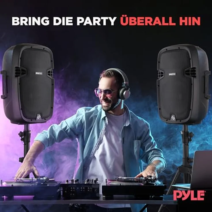 Pyle PPHP1049KT, 1000W PA Anlage Komplettset mit 2 Lautsprechern, Bluetooth-fähig, Mikrofon, USB/SD/MP3/AUX, mit 2 höhenverstellbaren Lautsprecher-Ständern, Schwarz – Bild 7