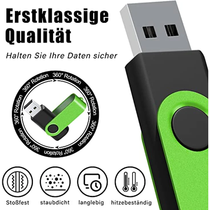 EASTBULL USB Stick 8GB, 5er Pack, faltbarer Speicherstick mit 360º Swivel Design, grün – Bild 3