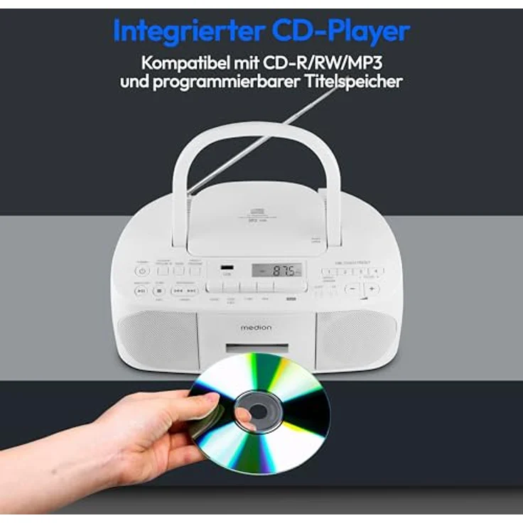 MEDION LIFE E64070 Stereo Sound System Boombox tragbar CD MP3 Player USB weiß – Bild 5
