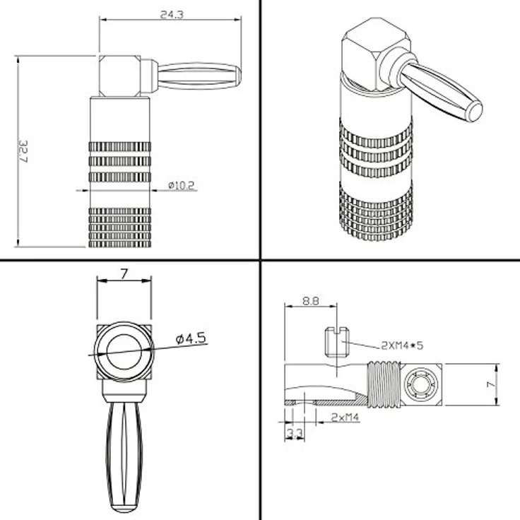 Poppstar 12x High End Bananenstecker gewinkelt, Bananas für Lautsprecherkabel (bis 6 mm²), Lautsprecher, AV Receiver, 24k vergoldete Kontakte (6x schwarz, 6x rot) – Bild 5